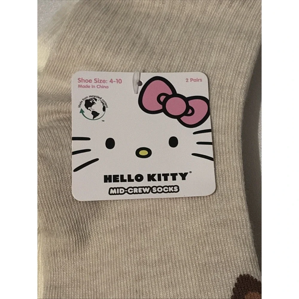 HELLO KITTY Women's Adult 2 Pack Mid Crew Socks  Shoe Size 4-10 - New